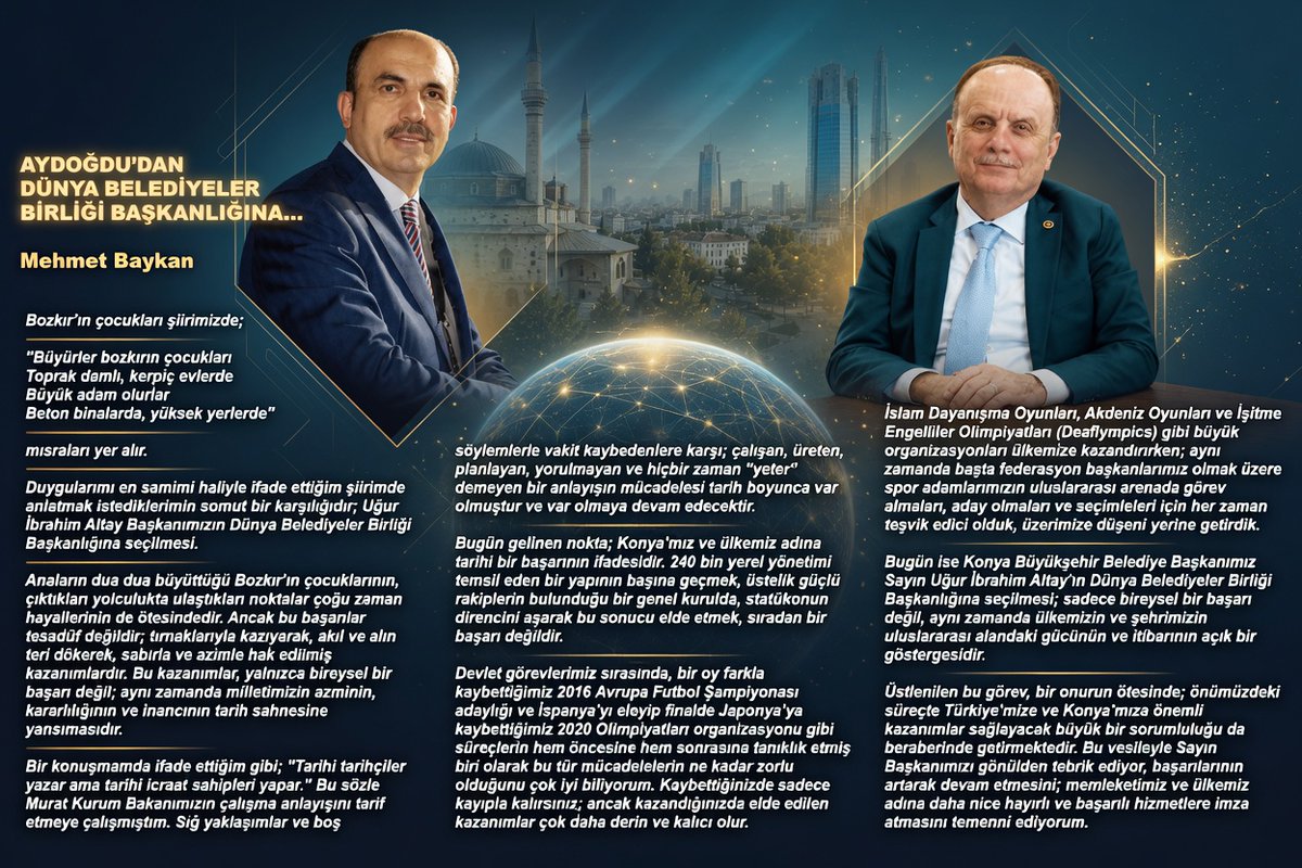 KonyaAskf's tweet photo. Bozkır’ın çocukları şiirinde @mehbaykan 

Duygularını en samimi haliyle ifade ederek anlatmak istediklerinin somut bir karşılığıdır; @u_ibrahim_altay Başkanımızın Dünya Belediyeler Birliği Başkanlığına seçilmesi...

➡️ https://t.co/zjl2KWHbYi https://t.co/cXAsgfilZH