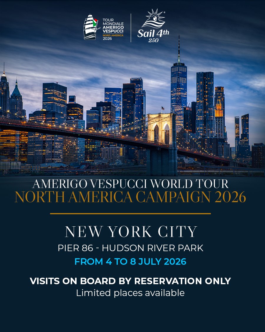 tourvespucci's tweet photo. 🇺🇸 The Amerigo Vespucci is in New York City.

From 4 to 8 July 2026, the ship is moored at Pier 86, Hudson River Park, as part of SAIL4th 250, the event celebrating the 250th anniversary of the Independence of the United States.

After taking part in the International Naval Review on the Hudson River, sailing past the Statue of Liberty together with tall ships and naval vessels from around the world, the Amerigo Vespucci will remain in New York for a special stop dedicated to maritime tradition, Naval Diplomacy and the promotion of Italian excellence.
__________

🇮🇹 Nave Amerigo Vespucci è a New York City.

Dal 4 all’8 luglio 2026, la Nave è ormeggiata al Pier 86, nell’area dell’Hudson River Park, nell’ambito di SAIL4th 250, l’evento che celebra i 250 anni dell’Indipendenza degli Stati Uniti.

Dopo aver preso parte all’International Naval Review sul fiume Hudson, sfilando davanti alla Statua della Libertà insieme a velieri e navi militari da tutto il mondo, Nave Amerigo Vespucci resterà a New York per una tappa speciale dedicata alla tradizione marittima, alla Naval Diplomacy e alla promozione delle eccellenze italiane.

#TourVespucci 
#WeAreVespucci