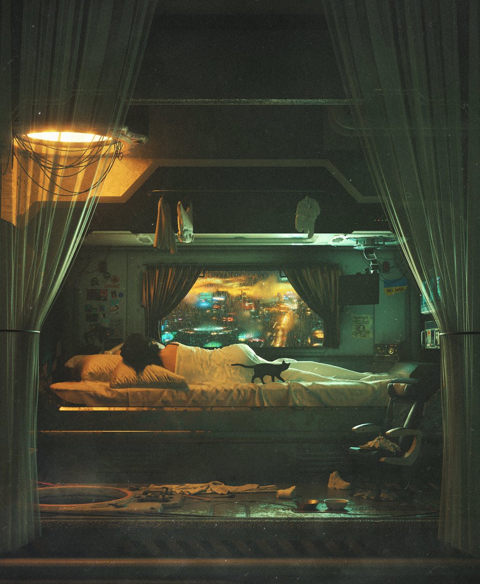 dangiuz's tweet photo. Been trying to contextualize a new color palette into my work. It's a muted khaki with beige accents. It's Hammershøi's 'unheimlich' rooms meeting the 21st century dystopia, portraying coziness as conscription, because the world beyond the glass is so cold there's nowhere to go. https://t.co/zAxxRSdGA2