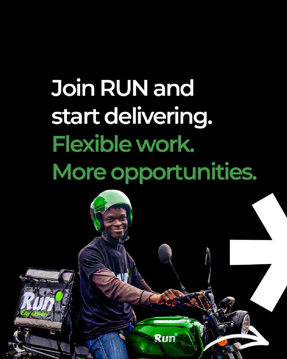 rundeliverys's tweet photo. Become a RUN Champion and enjoy the flexibility to earn while making deliveries that matter.

📲 Ready to ride with us? Click the link in our bio or send us a message to get started.

#JoinRUN #RUNChampions #DeliveryRider #LogisticsJobs #RideAndEarn https://t.co/4i2UHpyD8A