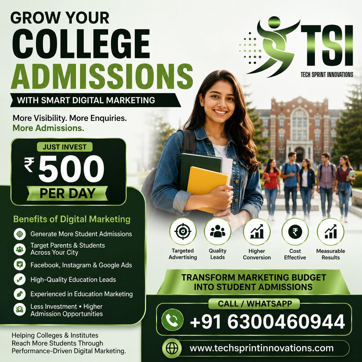 Tech_Sprint_Inv's tweet photo. 🎓 Struggling to Fill College Admissions?
Turn your marketing budget into real student admissions
📞 Call / WhatsApp: +91 6300460944
#CollegeAdmissions #EducationMarketing #DigitalMarketing #LeadGeneration #StudentAdmissions #FacebookAds https://t.co/XZiq6rcudA