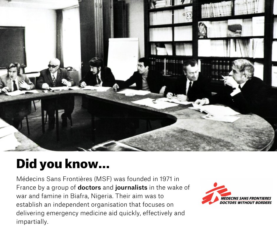 MSF_EastAfrica's tweet photo. Médecins Sans Frontières/Doctors Without Borders (MSF) was founded in 1971 in France by a group of doctors and journalists in the wake of war and famine in Biafra, Nigeria. https://t.co/6hMgctx96u
