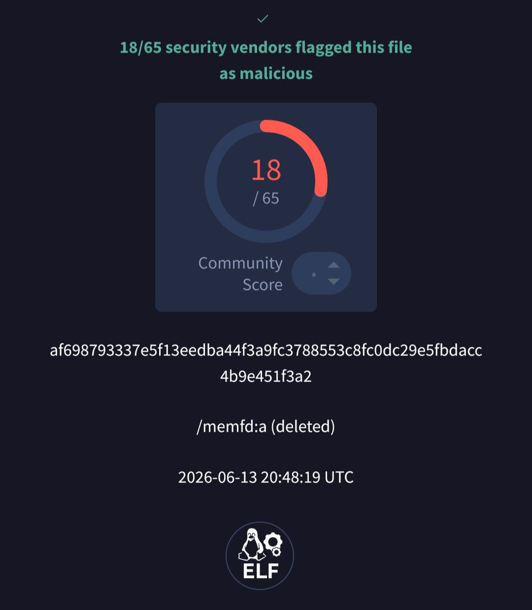 smica83's tweet photo. Usual #vshell sample connecting to FUD IP @abuse_ch
af698793337e5f13eedba44f3a9fc3788553c8fc0dc29e5fbdacc4b9e451f3a2
https://t.co/6rJuRpWggQ
FUD IP: 43.136.40(.)21 https://t.co/zTZp5oFzwo