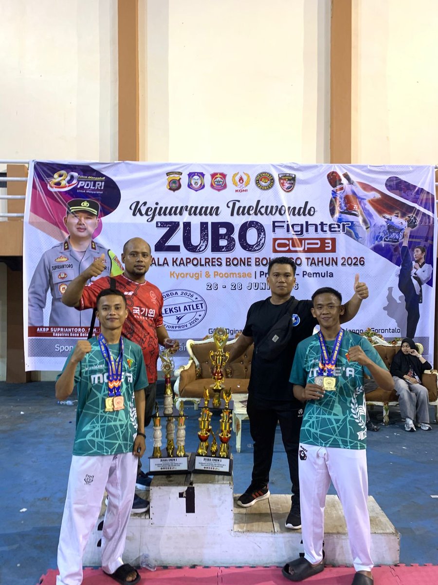YonifMoea's tweet photo. 2 prajurit Yonif TP 824/MO'E'A borong 4 medali di Zubo Cup 3 Kapolres Bone Bolango 2026

🥇 Emas (Kyourugi U-63Kg) &amp; 🥈 Perak (Pomsae): Serda Abdul R. Tohopi
🥇 Emas (Kyourugi U-54Kg) &amp; 🥉 Perunggu (Pomsae): Prada Misko J. Halawa

Prestasi gemilang bukti prajurit tangguh &amp; lincah https://t.co/9LUjcKAXzh