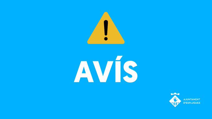ajesplugues's tweet photo. ⚠️ AVÍS #Esplugues 

ENDESA, ha informat d’una avaria que afecta al subministrament elèctric.

👉🏾 A causa d’aquesta incidència, no s’ha pogut realitzar el manteniment diari per al correcte estat de l’aigua. 
❌🏊Avui, de moment, no s’obrirà la piscina municipal del parc dels Torrents.

👉🏾 L’avaria també afecta a diversos domicilis d’Esplugues. La companyia està treballant en la reparació i estima que al migdia podrà restablir el servei.

Estem en contacte amb Endesa i esperem que aviat les llars puguin recuperar la seva normalitat.