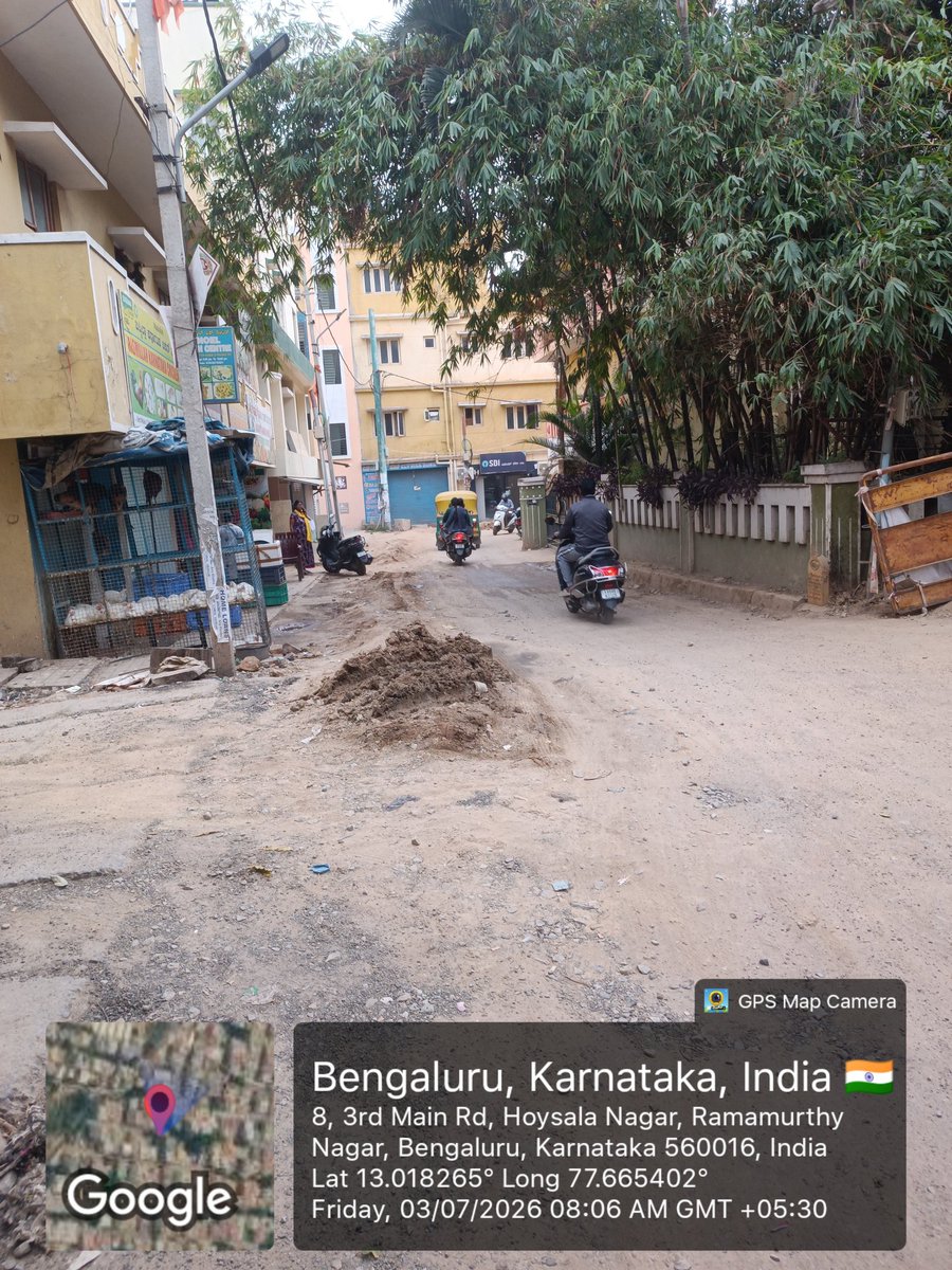 SvKrish48803477's tweet photo. Even 7 days after fixing the sewage line, the road at 3rd Main Rd, Hoysala Nagar, Ramamurthy Nagar remains completely ruined and filled with debris. Garbage is piling up and workers are struggling. Please clear and repair this stretch immediately. @BBMPCOMM @BBMP_BBMP @BBMPSWMP https://t.co/gyubpkZ4ce