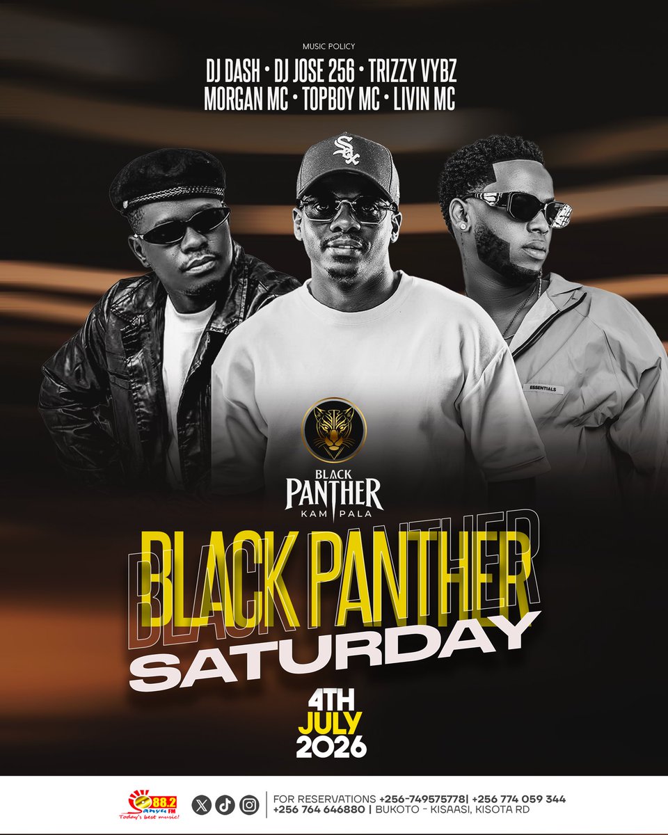 BlackPantherKla's tweet photo. Black Panther Saturday loading TONIGHT 🔥 

@DJ_DashUG • @deejay_jose256 • @djtrizzyvybz  • Morgan MC • @Iamtopboymc •@OneLivinMc 

Who’s ready? Tag the squad 👇

4th July | Bukoto Kisaasi
0749 575 778

#BlackPantherSaturday #KampalaNights https://t.co/bCQUuwWTll