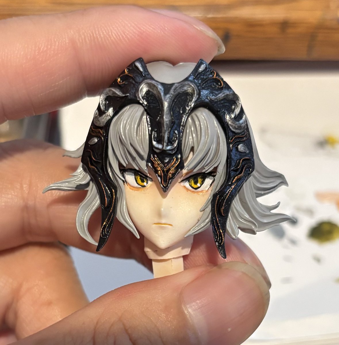 tosfic222's tweet photo. アイペイントはいつもエナメル塗料を使ってるけど今回はファレホを使ってみた！

失敗する前提で試してみたけど結構良さげな感じがする…
もうちょい綺麗に仕上げてくぞい https://t.co/00T7M6tM2A