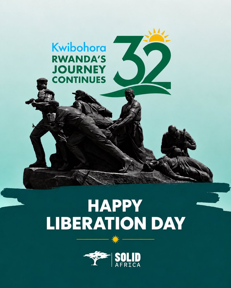 SolidAfrica's tweet photo. 🇷🇼 Kwibohora32 

Today, we honor the courage, sacrifice, and resilience of those who restored Rwanda's hope, dignity, and unity.

As we commemorate the 32nd Anniversary of Rwanda's Liberation, we remember that true freedom is strengthened through service, compassion, and a shared commitment to building a healthier, more prosperous nation for every Rwandan.

#Kwibohora32
#Rwanda #SolidAfrica