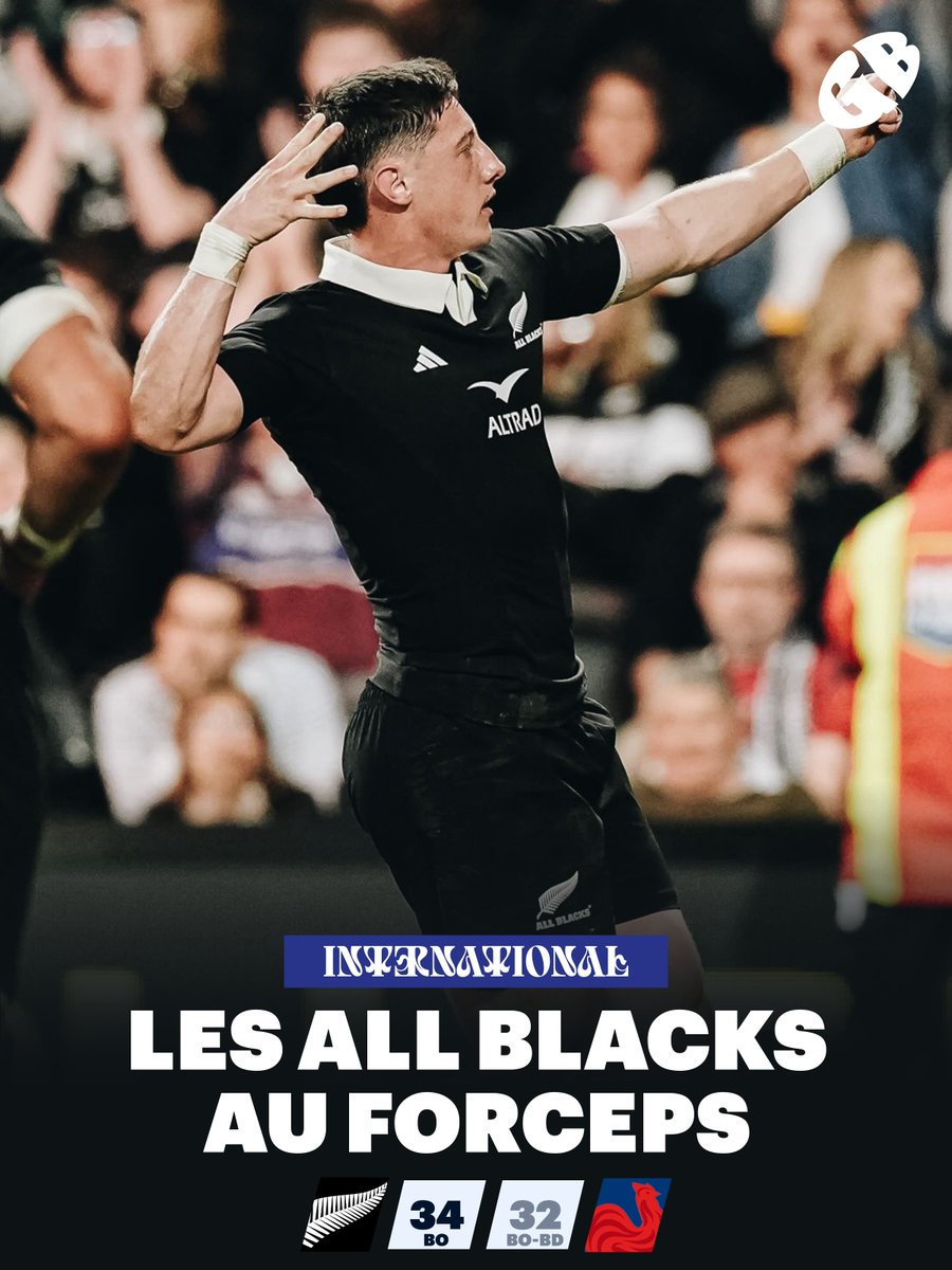 GauthierBaudin's tweet photo. En mano a mano avec les "All Blacks" pendant une grande partie du match, les Bleus ont bien tenu tête aux All Blacks avant de finalement craquer dans les dix dernières minutes. L'essai de Jalibert en fin de match permet tout de même aux joueurs de Fabien Galthié de repartir avec le bonus offensif et défensif en poche.

Dans le dur en défense et physiquement, le XV de France s'est illustré par un beau réalisme en attaque. Gazzotti, Jalibert et Brau-Boirie font partie des meilleurs Français du match.

(📸 All Blacks)