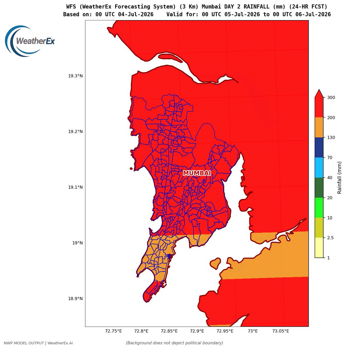 Akshay_Sunil_'s tweet photo. WFS Rainfall Forecast Update | 4–6 July 2026

The latest WFS – WeatherEx Forecasting System run indicates a very active monsoon phase over the west coast, with Mumbai, MMR, North Konkan, and the Western Ghats likely to remain under heavy to very heavy rainfall activity during 4–6 July.

For Mumbai and adjoining MMR, rainfall has already picked up on 3 July and 4 July, and the spell is expected to intensify further. T