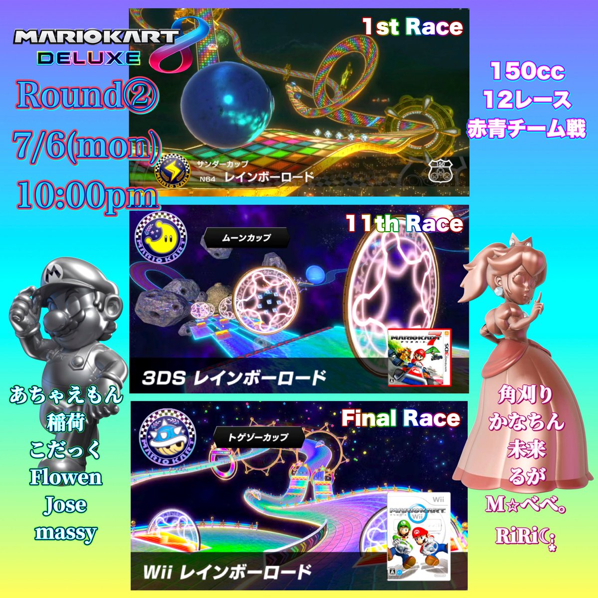 hugon_go810's tweet photo. ３ヶ月ぶりに
マリカフレ戦復活🐶‼️

🌟メタマリ彦星と

　🌟ピゴチ織姫で

🌈🌈🌈レインボー天の川フレ戦…

要するに『七夕🎋フレ戦』です🐶🏁 https://t.co/N5WqWkvJQq