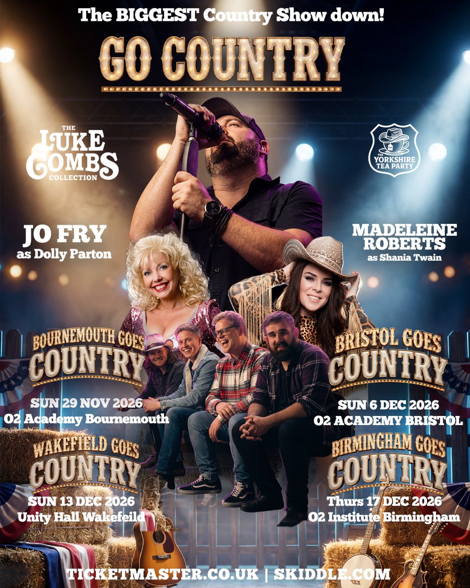 O2InstituteBham's tweet photo. The Ultimate night of country - Thur 17 Dec with the Birmingham Country Show Down. Noel Boland, the Ultimate Luke Combs Collection live onstage, with support from The Yorkshire Tea Party, Jo Fry as Dolly Parton &amp; Madeleine Roberts as Shania. Priority Tickets on sale Mon 06 July. https://t.co/OuMSAihGAJ