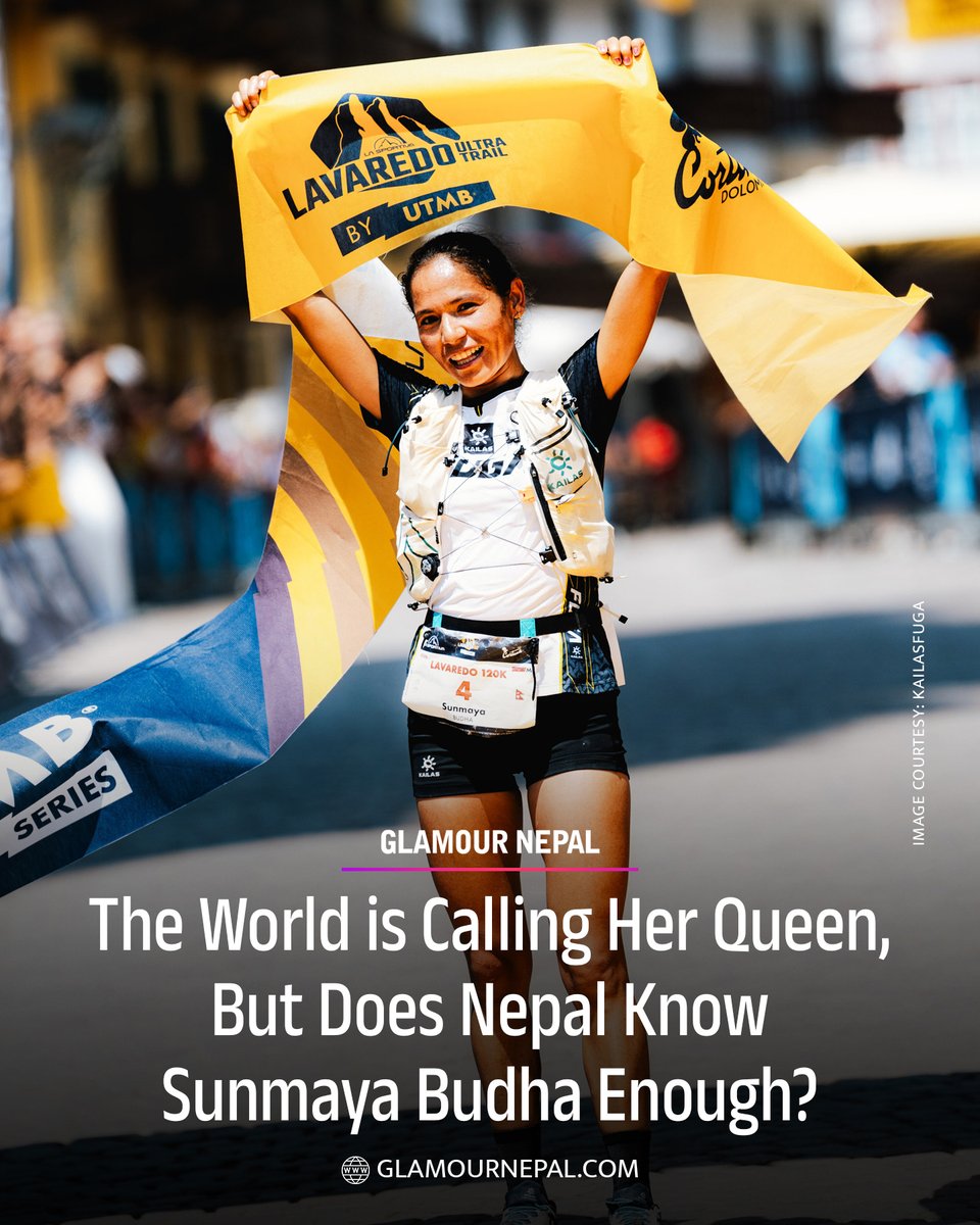 glamournepal's tweet photo. Ultra-runner of Nepal won the prestigious Lavaredo Ultra Trail 120K by UTMB, finishing the 120km mountain race in 13:33:18 and setting a new women’s course record. Sunmaya Budha is showing the world the power of Nepal’s mountain spirit.
https://t.co/6wWszgj3s5 https://t.co/AdRlVDVFGe
