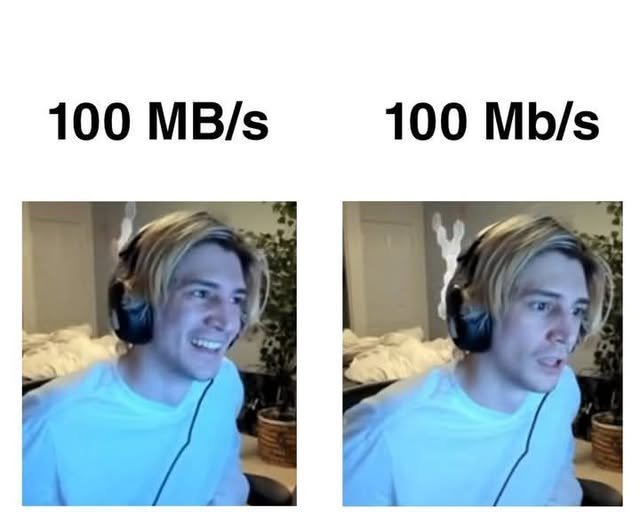 Roshni19770's tweet photo. most people get this wrong 

what’s the difference between 100 MB/s and 100 Mb/s? https://t.co/F9ow0rnYoi