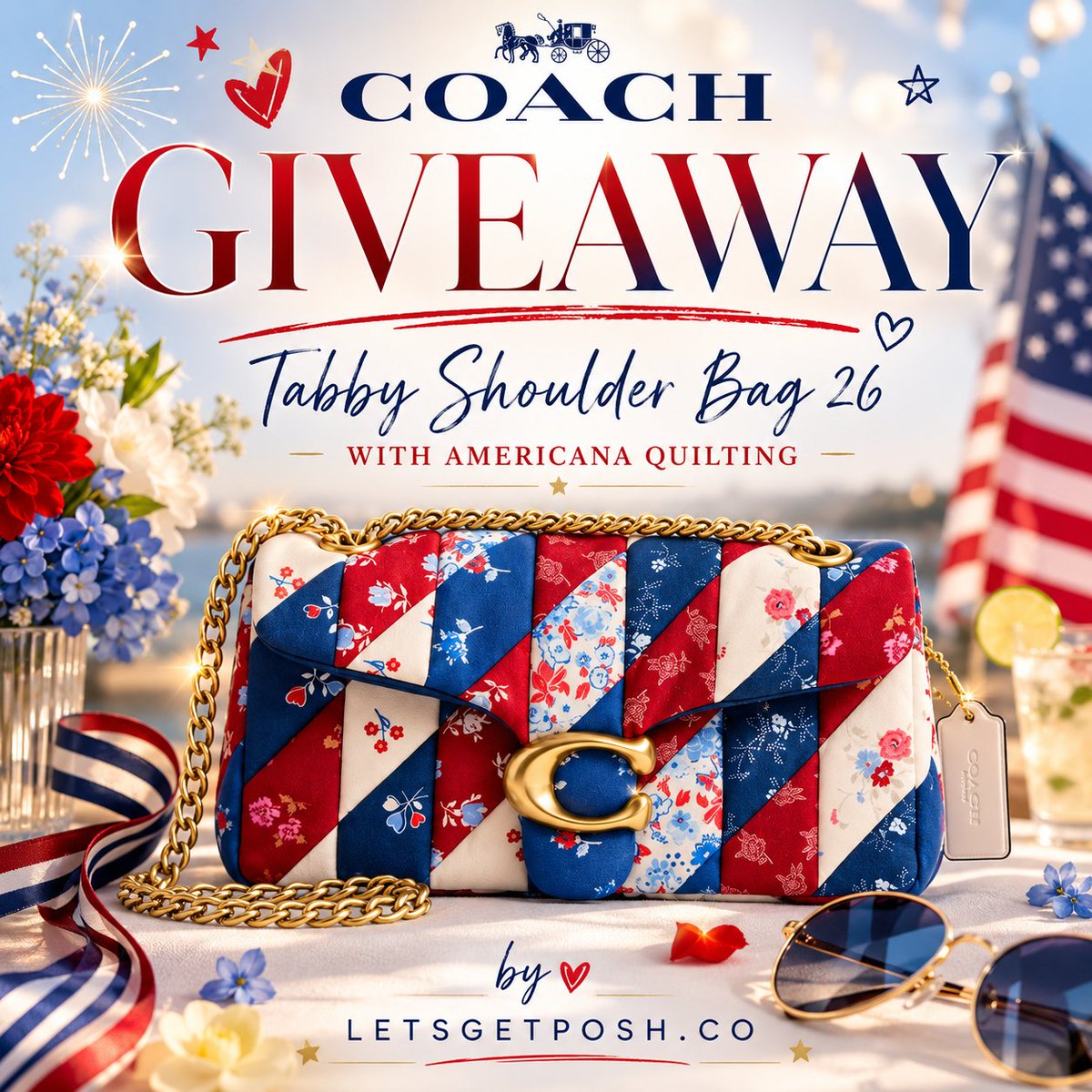 letsgetposh_co's tweet photo. 🇺🇸👜 Coach Tabby Shoulder Bag 26 With Americana Quilting Giveaway ❤️🤍💙

Celebrate Independence Day in iconic style with a chance to win the stunning Coach Tabby Shoulder Bag 26 With Americana Quilting! 🇺🇸✨

Inspired by classic Americana, this limited-edition beauty features a gorgeous patchwork of red, white, and blue florals paired with luxurious nappa leather and finished with Coach's signature gold hardware. Whether you're headed to a backyard BBQ, fireworks by the water, or a summer getaway, this statement bag is the perfect accessory for the season.

🎆 Why you'll love it:
❤️ Beautiful Americana-inspired floral patchwork design
🤍 Premium fabric and buttery nappa leather construction
💙 Iconic Coach Signature push-lock hardware
✨ Elegant gold-tone chain strap for shoulder or crossbody wear
🌸 Convenient exterior pocket plus organized interior compartments
🎇 Compact yet roomy enough for your everyday essentials
👜 Instantly elevates any summer outfit

One lucky Poshie will add this gorgeous collectible Coach bag to their wardrobe!

Good luck, and Happy 4th of July from all of us at Let's Get Posh! ❤️🤍💙🇺🇸✨

🌎 Open Worldwide
✨ Link in Bio to Enter ✨

#Giveaway #LuxuryStyle #SummerFashion #FourthOfJulyStyle #AmericanSummer

https://t.co/QsxkpqrqHQ