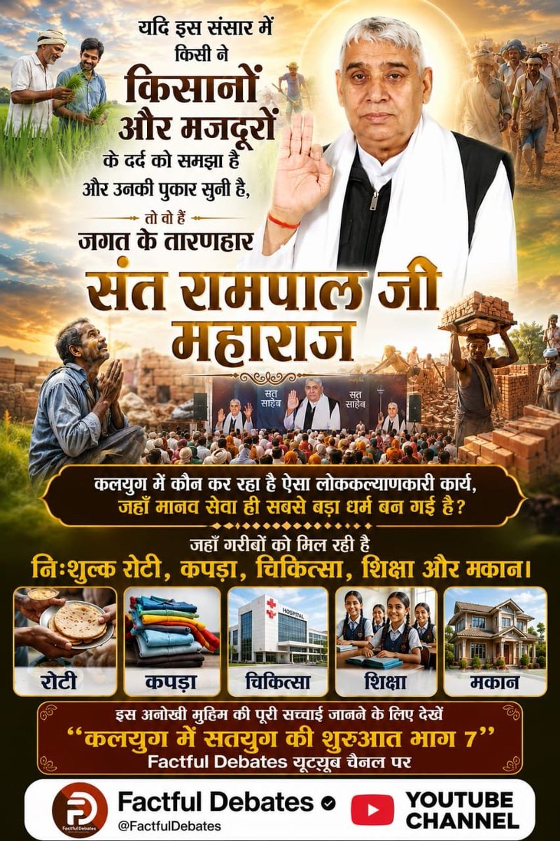 CbMehar's tweet photo. #भारत_ऐसेबनेगा_सोने_की_चिड़िया
यदि इस संसार में किसी ने किसानों और मजदूरों के दर्द को समझा है और उनकी पुकार सुनी है, तो वो हैं जगत के तारणहार

संत रामपाल जी महाराज
Factful Debates Yt Channel https://t.co/HBKaT75ibR