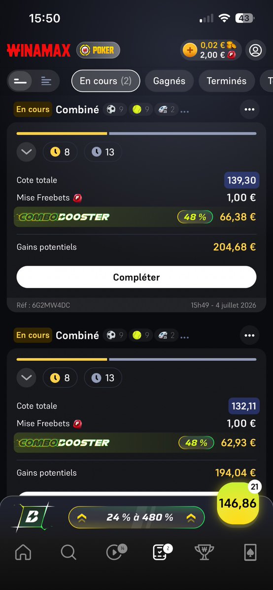 JOLAPASTEK's tweet photo. @WinamaxSport  Mon Paris qui se met deux fois alors que j’ai cliqué une fois https://t.co/S53Wu6YE5F