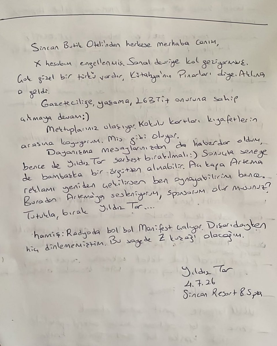 yildizaozgurluk's tweet photo. Yıldız Tar'dan mesaj var: Gazeteciliğe, yaşama ve LGBTİ+ onuruna sahip çıkmaya devam! https://t.co/enbEKROUQC