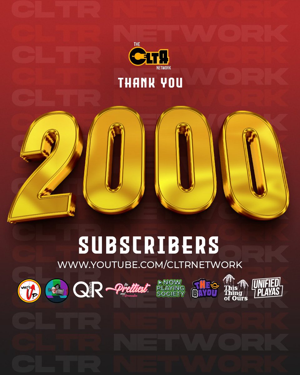 cltrnetwork's tweet photo. 2,000 subscribers deep. 🤝🏾🔥

Built one episode, one clip, and one supporter at a time.

Thank you to everyone rocking with CLTR Network.

2K down.
3K next. 🚀 https://t.co/4S3QDCrv5u