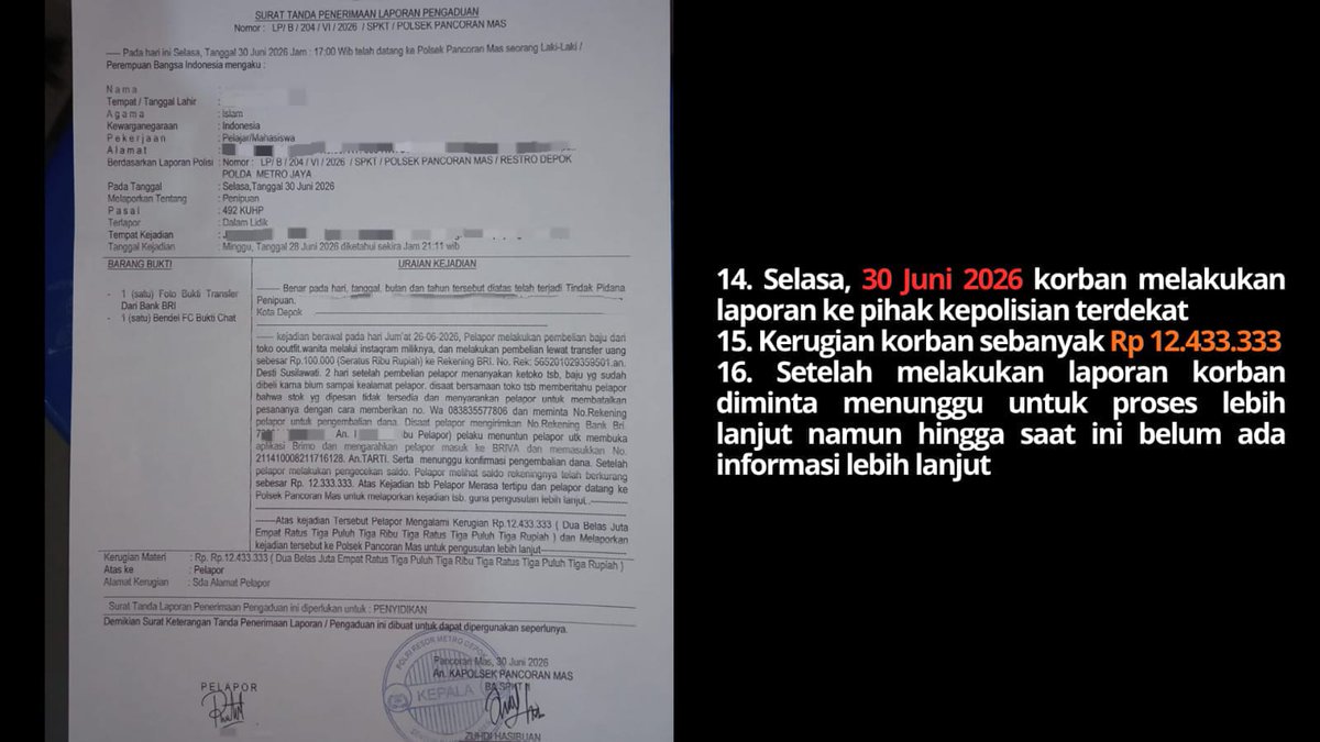 messithebeguvz's tweet photo. PART 7
2 hari setelah kejadian korban melaporkan kasus ini ke Polsek Pancoran Mas, Depok. Akan tetapi hingga saat ini belum ada informasi lebih lanjut https://t.co/D1x1GWVTT6