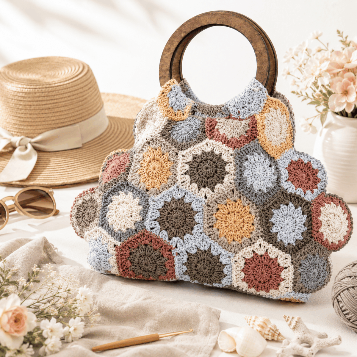 Crochet_DIY_24's tweet photo. The Boho Hexie Summer Bag Crochet Pattern PDF is now available in my Etsy shop. This digital pattern helps you create a charming granny hexie motif handbag with soft pastel colors, textured sunburst-style motifs, and a relaxed boho look.

https://t.co/RPR1NlyOW5 https://t.co/OXUUR4FRCp