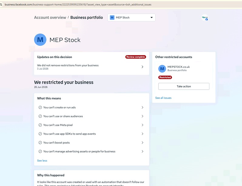 manasaallp's tweet photo. Hai @Meta @MetaNewsroom @finkd @MetaforBusiness @jolivan 
Our genuine UK business is unable to advertise due to an unresolved account restriction. We've submitted all required documents and contacted support repeatedly. Please resolve this ASAP. #metabusiness #accountrestricted https://t.co/P4OTIZVXD2