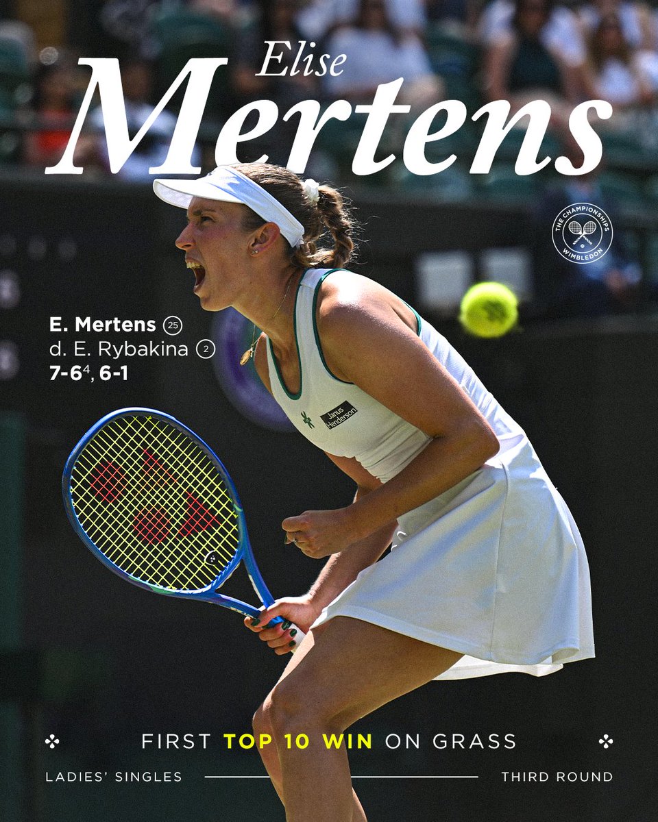 Wimbledon's tweet photo. Elise excellence 🤩

No.25 seed Mertens defeats No.2 seed Rybakina to claim her first career Top 10 win on grass 🇧🇪

#Wimbledon https://t.co/kmXlE2XDNZ