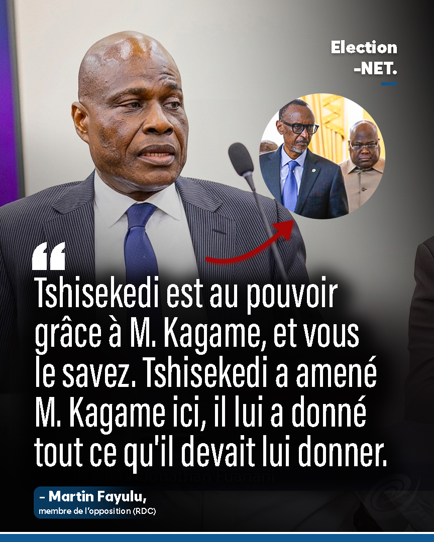 ElectionNet's tweet photo. « Tshisekedi est au pouvoir grâce à M. Kagame, et vous le savez. Il a amené Kagame, lui a tout donné. C’est Tshisekedi qui nous a mis dans cette situation. Si Tshisekedi n’avait pas fait le deal avec Kabila, serions‑nous ici aujourd’hui ? Kagame a dit que Fayulu est “imbuvable”, alors il a pris Tshisekedi. » — Martin Fayulu.

Qu’en pensez-vous ? 🤔

#RDC #MartinFayulu #Tshisekedi #Kagame #Politique #Crise