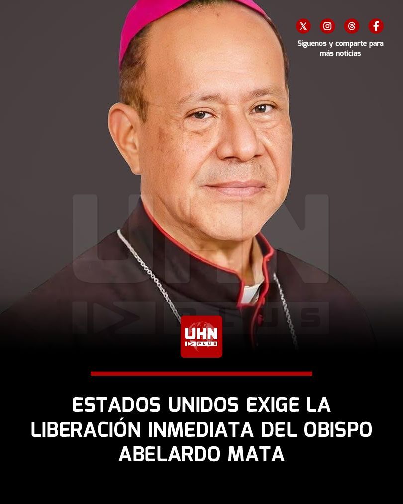 UHN_Plus's tweet photo. 🇺🇸🇳🇮‼️ | ÚLTIMA HORA — Estados Unidos exige la liberación inmediata e incondicional del obispo Abelardo Mata, de 80 años, y denuncia que la dictadura de Daniel Ortega y Rosario Murillo lo mantiene detenido arbitrariamente pese a su delicado estado de salud.
Washington también condena la persecución religiosa del régimen y exige el fin de los ataques contra la libertad de culto.
