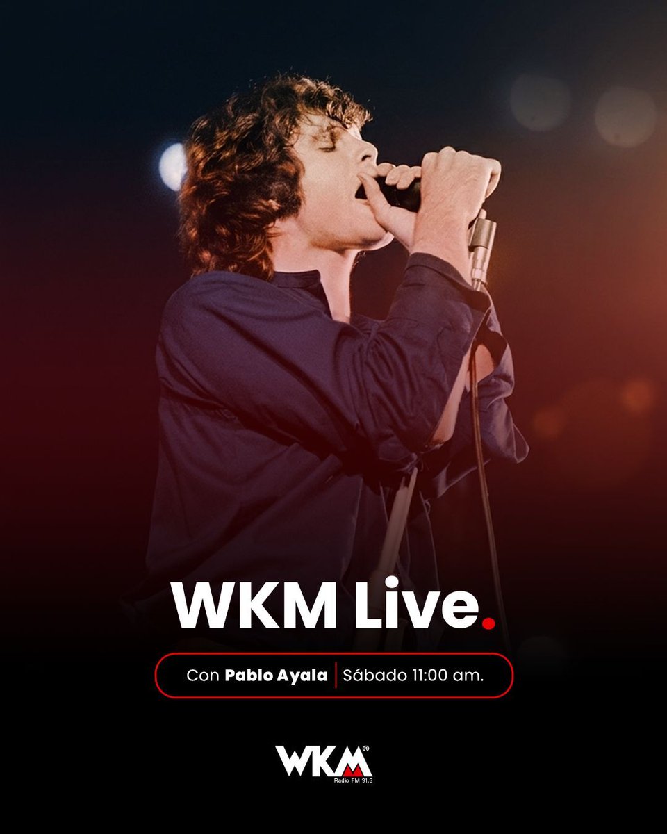 WKMRadio's tweet photo. 🎙️ Ayer recordamos 55 años de la partida del inmortal Jim Morrison, así que hoy en #WKMLive, aprovechamos la oportunidad para repasar el directo "In Concert" de The Doors. ¡Conéctate!
🕙️ WKM Live | Sábado 11:00 am.
📻️ https://t.co/bseQ8poNeT
#rock #thedoors #JimMorrison https://t.co/dGt9BsGodi