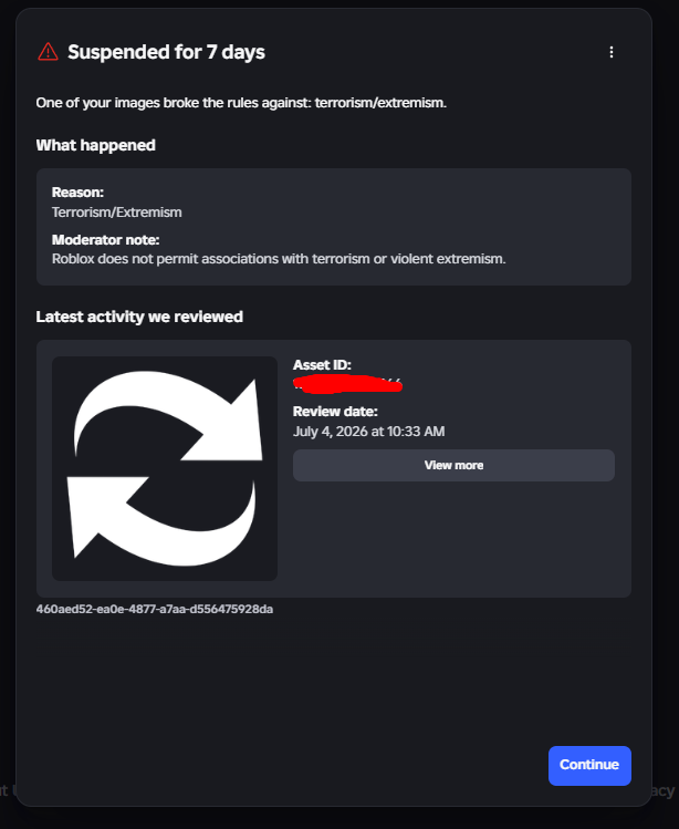 Flintg7Dev's tweet photo. Banned per 7 days because a REBIRTH IMAGE
#roblox #RobloxDev https://t.co/eaRZSEIjtT