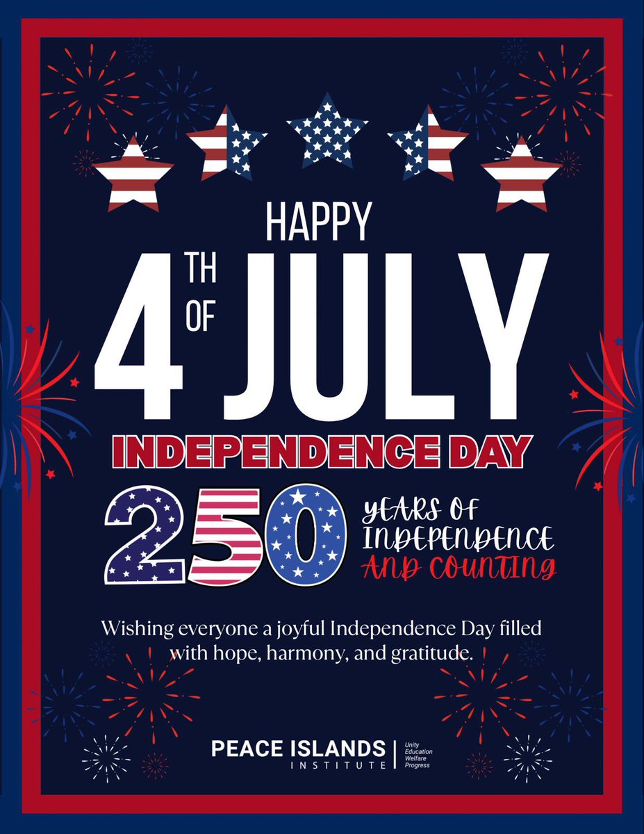 PIINJ's tweet photo. 🇺🇸 Happy 4th of July from Peace Islands Institute! 🇺🇸

As we celebrate the 250th anniversary of American Independence, we wish everyone a safe, joyful, and memorable Independence Day. May this historic milestone inspire unity, hope, gratitude, and a renewed commitment to the values of freedom, peace, and community.

Happy Independence Day! ❤️🤍💙