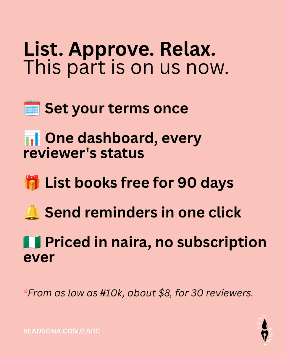 readsona's tweet photo. This is what happens when the digital publishing ecosystem actually works for everyone.

Sọna eARC Hub gives advance copies a proper home.

Good deal, right? Try it yourself.

https://t.co/COBuJhtmiH

#ReadSona #eARC #BookReview #AfricanBooks #IndieAuthors https://t.co/Kc0B6oUWrm