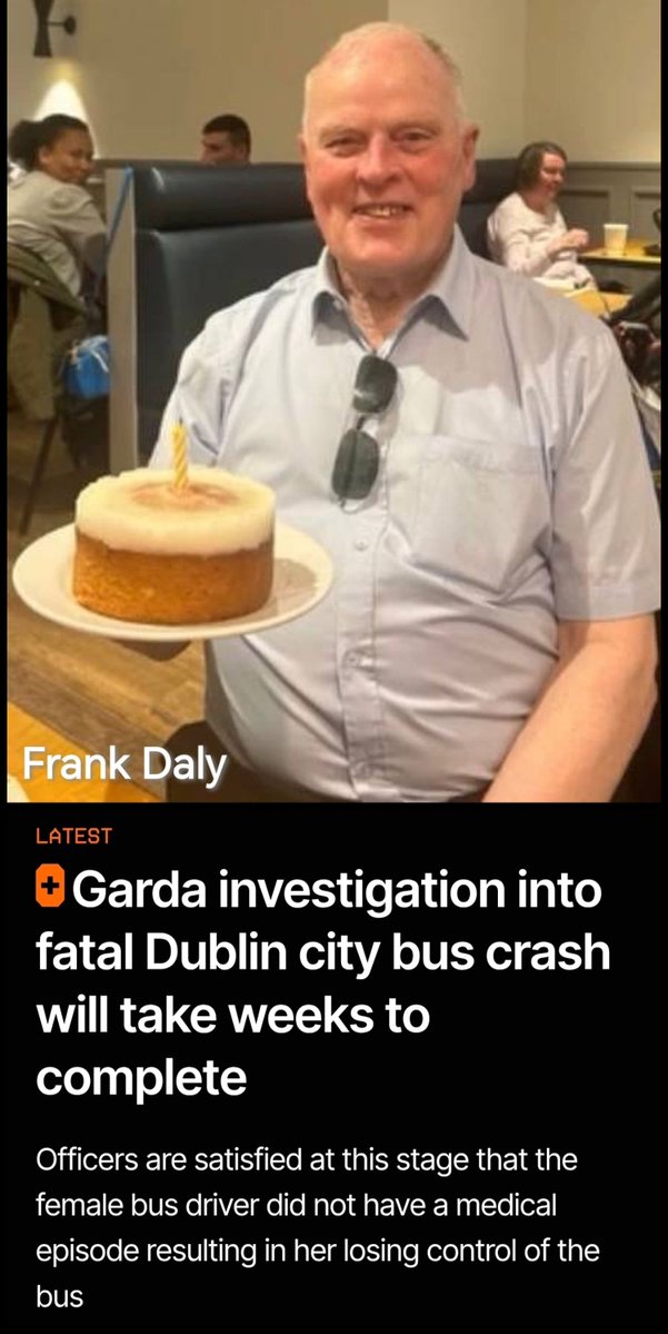 Mick_O_Keeffe's tweet photo. Tomorrow will be 5 months since Irishman Frank Daly was killed, and no charges have been brought against the driver. Some people even speculate she has fled the country. 

Back story : 

86-year-old Frank was walking through Dublin city when a bus ploughed into a pedestrian area and killed him. 

The driver was an African female. 

In the immediate aftermath the media and NGOs immediately jumped into action to claim the driver had a medical episode and lost control of the bus as a result. 

But that was quickly debunked, and then the story just disappeared. 

It doesn't take 5 months to investigate something like this, either the state is intentionally dragging it out and waiting for all the anger to disappear, or the driver really has fled Ireland. 

Either way, we deserve an update and Frank deserves justice.