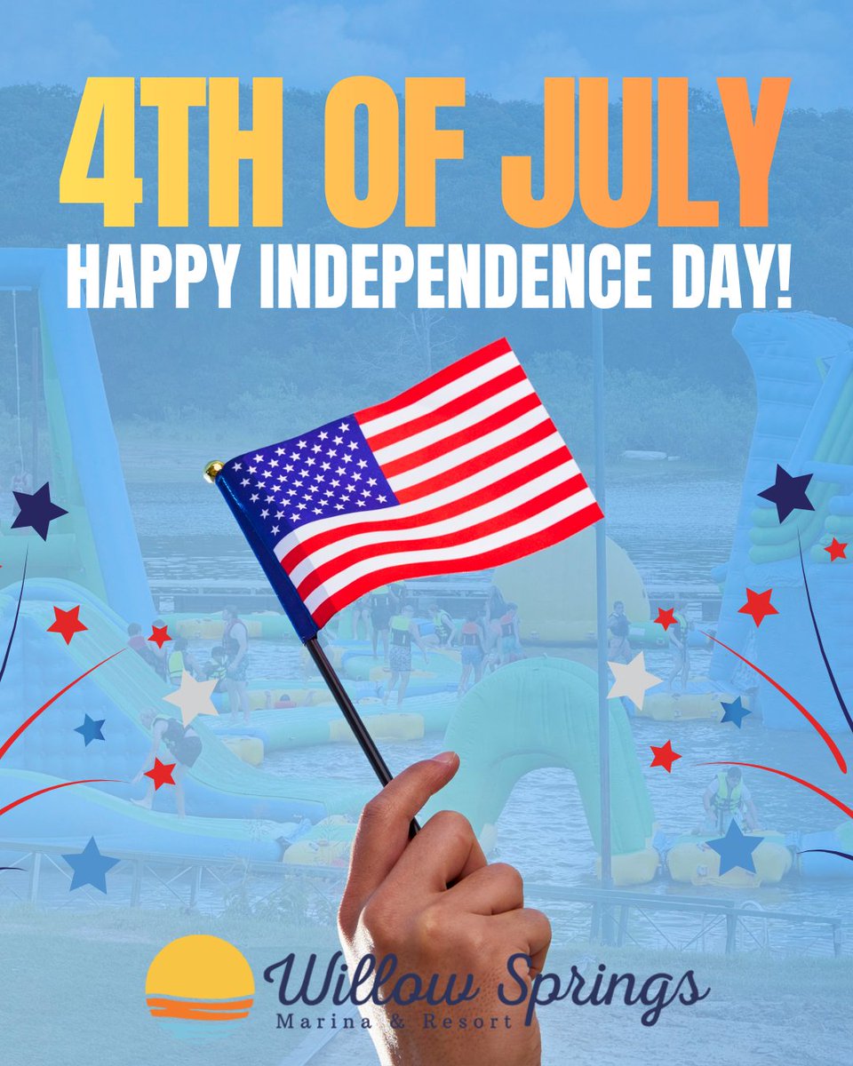 willowspringsok's tweet photo. 🇺🇸 Happy Independence Day! ❤️🤍💙

Today, America celebrates its **250th birthday**, and we're grateful to celebrate this historic milestone with our Willow Springs Marina community.

We hope your Fourth of July is filled with family, friends, laughter, and unforgettable memories. Spend the day at Willow Wipeout, enjoy the festivities around the marina, or simply relax by the lake and take in everything that makes this holiday so special.

Thank you for celebrating with us. We wish everyone a safe, fun, and memorable Independence Day!

🎆 **Please note:** Willow Springs Marina will not be hosting a fireworks show. Guests can enjoy a view of the West Bay fireworks from the marina this evening.

Happy Fourth of July! 🇺🇸