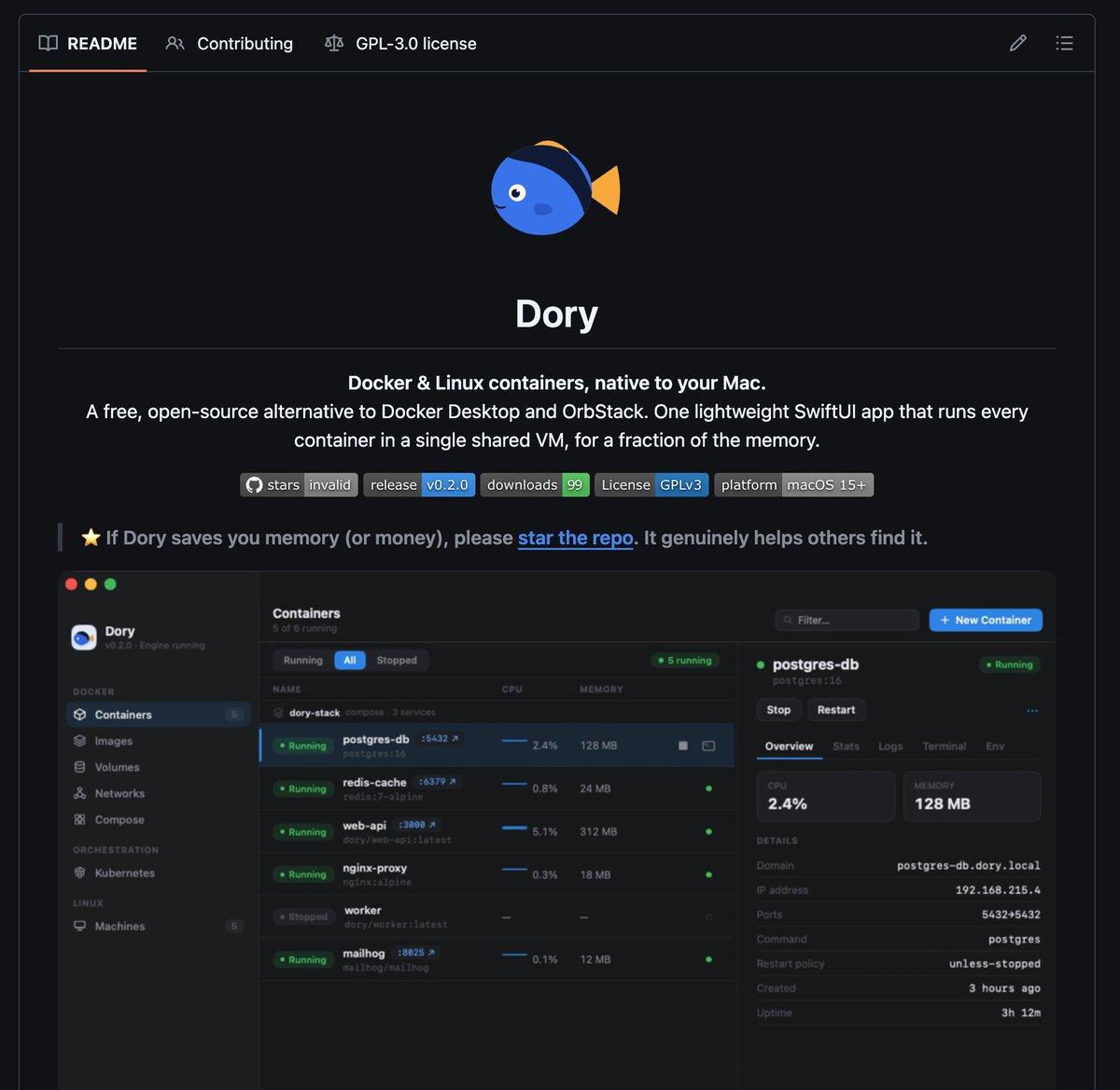 midudev's tweet photo. Alternativa gratuita y de código abierto a Docker Desktop para macOS. Permite usar imágenes de Docker y contenedores Linux de forma nativa: https://t.co/LNJ9o0wN7D https://t.co/krsVOjPJQ7