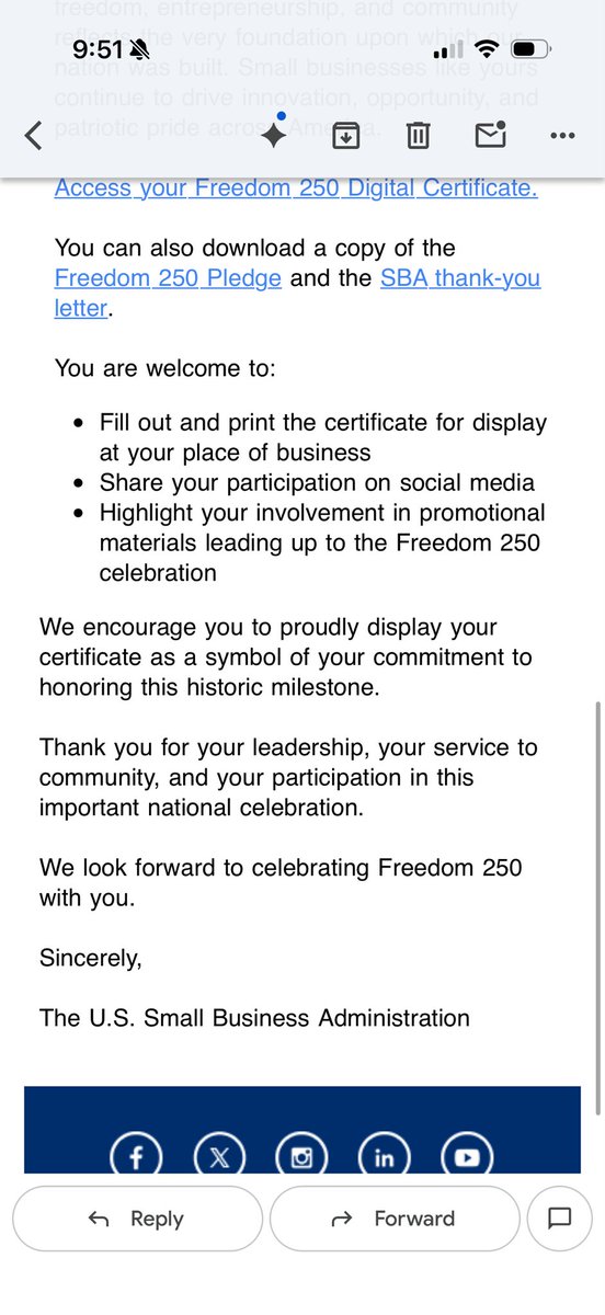 mirandafunds's tweet photo. 🇺🇸 Feliz 4 de julio y Freedom 250!
Acabamos de recibir nuestro Freedom 250 Certificate de la SBA por unirnos al Small Business Pledge.
En Versatile Readiness somos un pequeño negocio apoyando a otros pequeños negocios. Porque Main Street sigue construyendo América.
Orgullosos de https://t.co/R0e3Qtx9By