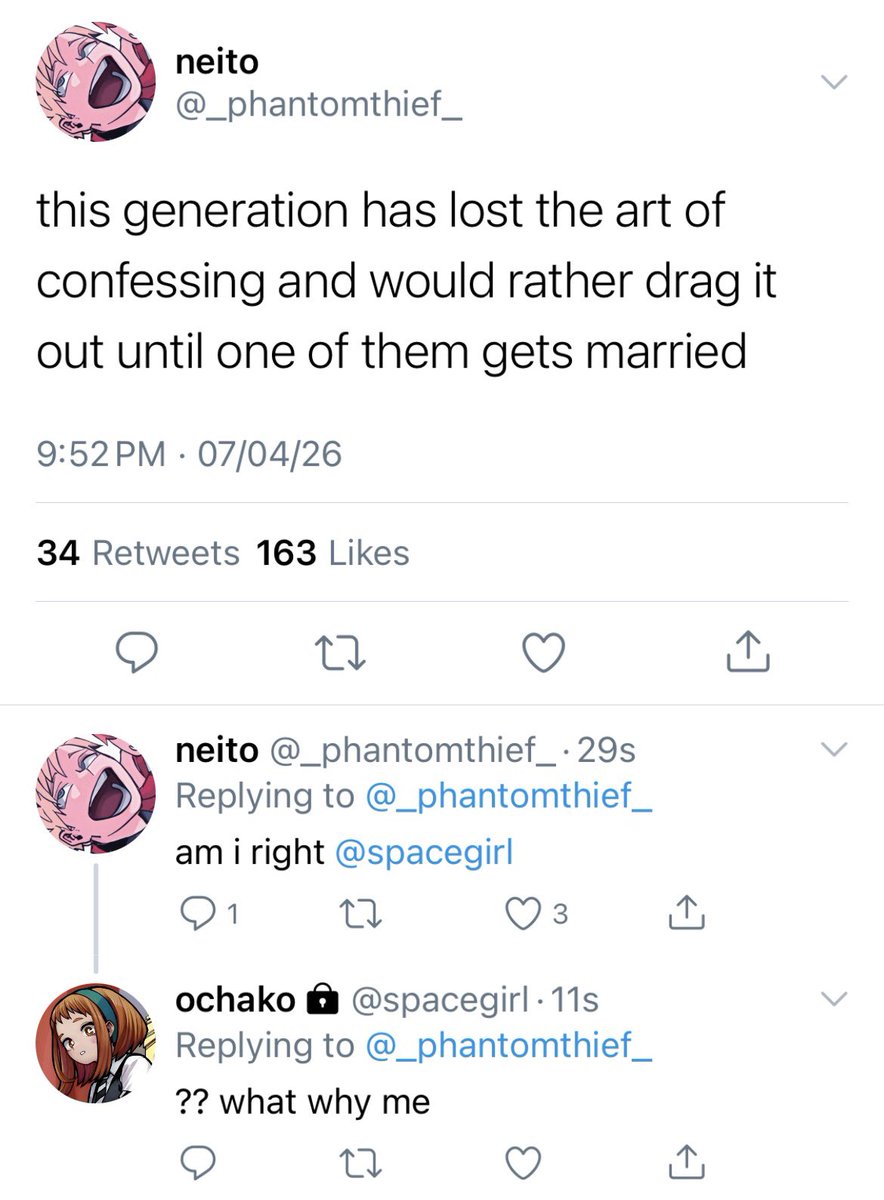 dynaimght's tweet photo. a #tgck socmed au

togachako wherein himiko’s never cared before when ochako went around and dated people, so why now? https://t.co/yoB0uIo4lz