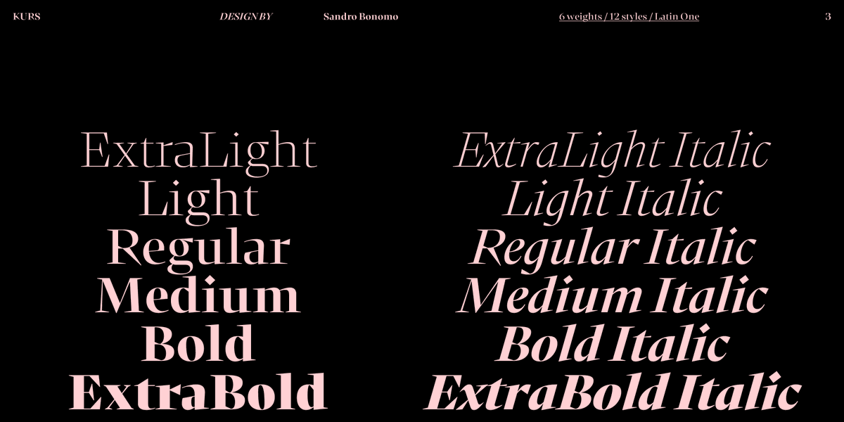 MyFonts's tweet photo. When you think of a serif font, you may think of a soft, cheery, retro typeface, but don't forget the drama that a serif typeface can bring.

Kurs by Blaze Type is a display serif font inspired by the concept of the “New Renaissance”, which rethinks the Renaissance as a moment of transition between the Medieval and Modernity. This isn't a rounded, bouncy serif; it's tense and dramatic with sharp contrast and uncanny intensity. Artsy, intellectual, bold, statement-making.

Explore Kurs here:
https://t.co/iYmAF0M9PV