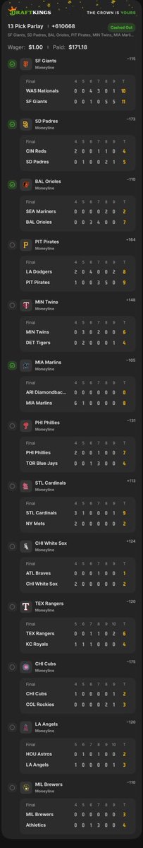 scardadapicks's tweet photo. @0usports @MLB @RaysBaseball 11 leg? 12 leg? https://t.co/JJmYV90lTx