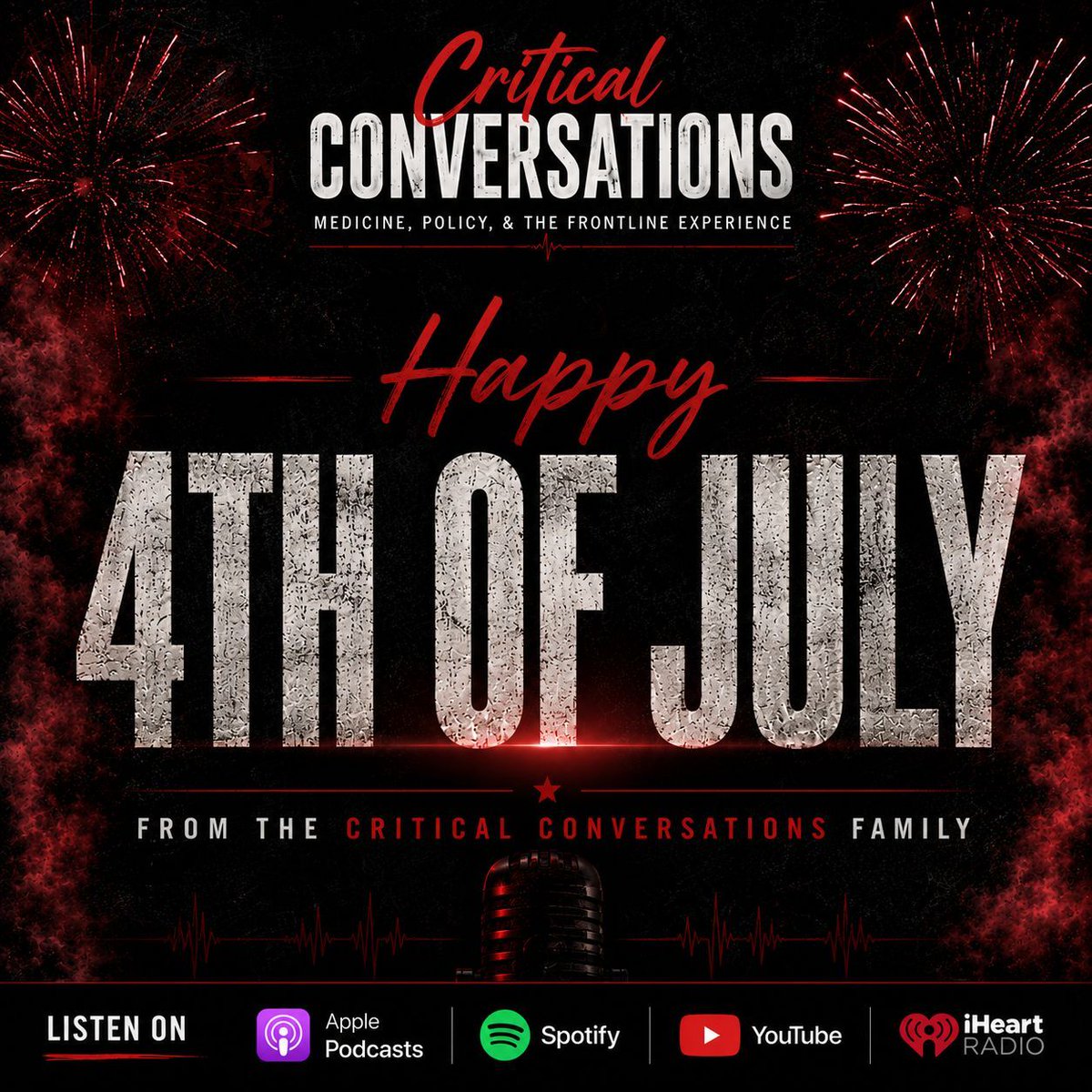 CritConvosEM's tweet photo. Happy 4th of July from the Critical Conversations family. 🇺🇸

Wishing everyone a safe and meaningful Independence Day.

🎙️ Streaming on Apple Podcasts and All Major Platforms!

#FourthOfJuly #IndependenceDay #CriticalConvosEM https://t.co/d5woIWyOfC