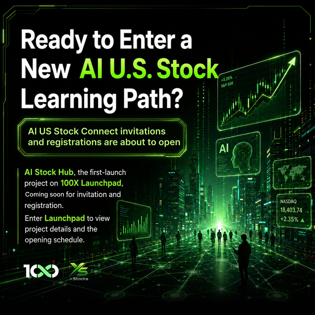 100XGlobal's tweet photo. 🚀 AI Stock Hub Registration and Invitation Access Will Officially Open Soon

AI Stock Hub, the first-launch project on 100X Launchpad, will soon open its registration and invitation access.

Users can complete registration through their exclusive registration link, bind their invitation relationship, and participate in the early ecosystem development and partner-related rights application of AI Stock Hub in advance.

⏰ Opening Time: 2026-07-05 15:00 (UTC+8)

Learn more:https://t.co/b5Lo8laaF1