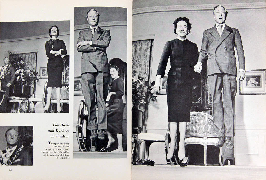 UtterlyInterest's tweet photo. The Duke (formerly King Edward VIII) and Duchess of Windsor jumping for a portrait by photographer Philippe Halsman in 1958. This photograph was taken for Halsman's "Jump Book," a project where he asked notable sitters to jump to capture them without their defenses. https://t.co/wOpw66FLMF