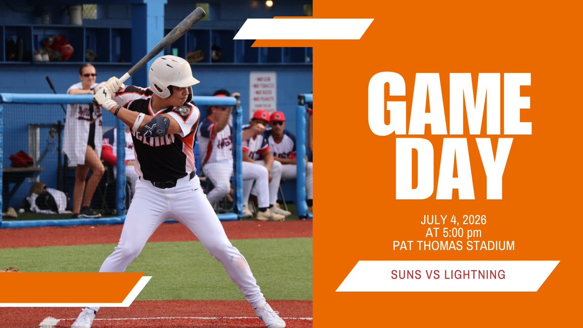 DeLandSuns's tweet photo. Happy 4th of July 🇺🇸

🏟️ Pat Thomas Stadium
🆚 @FCSL_Lightning 
⏰ 5:00 pm
📺 @VSNflorida 

#SunsOut☀️ #GameDay #FCSL https://t.co/bzAHizHKvg
