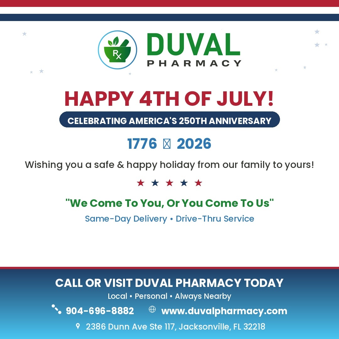duvalpharmacy's tweet photo. Happy Independence Day! Wishing you a safe and joyful holiday.🎆 https://t.co/Nx9oi6NTfM