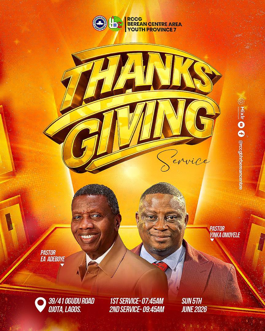 rccgtbc's tweet photo. Six months. Countless blessings. Unending faithfulness.
π: July 5, 2026
β°: 9:00am (Single Service)
π: 39/41 Ogudu Road, Ojota by Victoria Busstop
Come with your dancing shoes.
See you in church
#Rccg #Thebereancentre #JulyThanksgiving https://t.co/3dZnynA3hP
