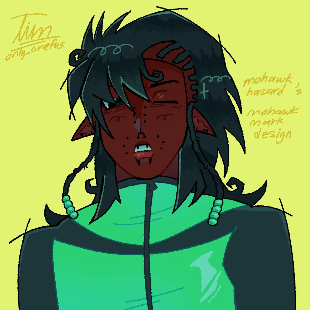 only_onefus's tweet photo. Fanart of mohawkhazard's mohawk mark design i love him so much so cutr ao cute awww aw #fanart #mohawkmark super lazy when i drew this https://t.co/1jWgBuyPng
