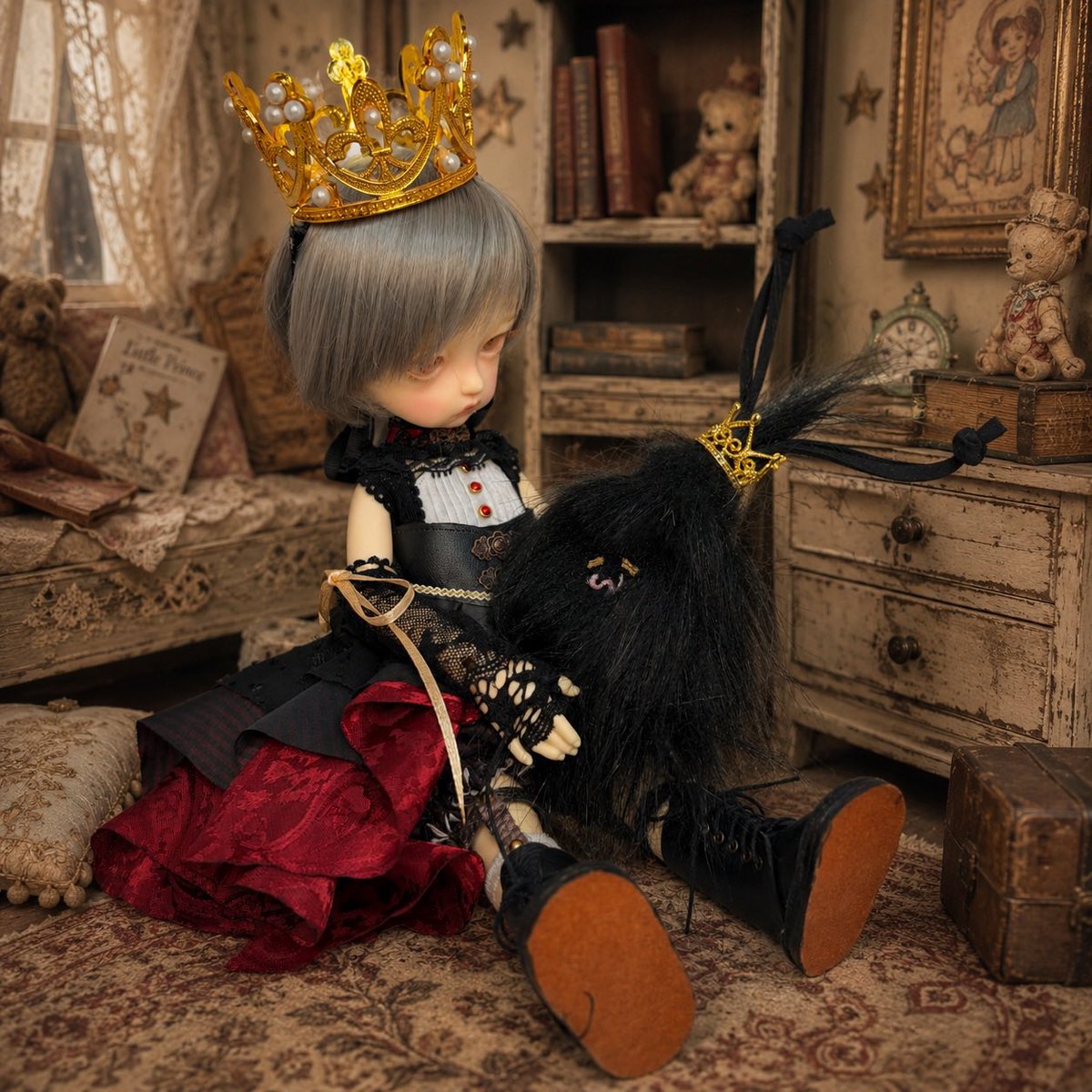 Plus1doll's tweet photo. ヤフオク出品中のImda30、Bjd等
ピエロと王子～2つの世界～をGETすると着いてくるオマケ～てきたらくNo.5黒王

ヤフオクでラッチ服で検索すると、出てくる🔎

覗いて見てね|´-`)ﾁﾗｯ

 #Imda  #ヤフオク出品中  #ドール服  #ドールバッグ  #ラッチ服 https://t.co/toDMVyUKLO