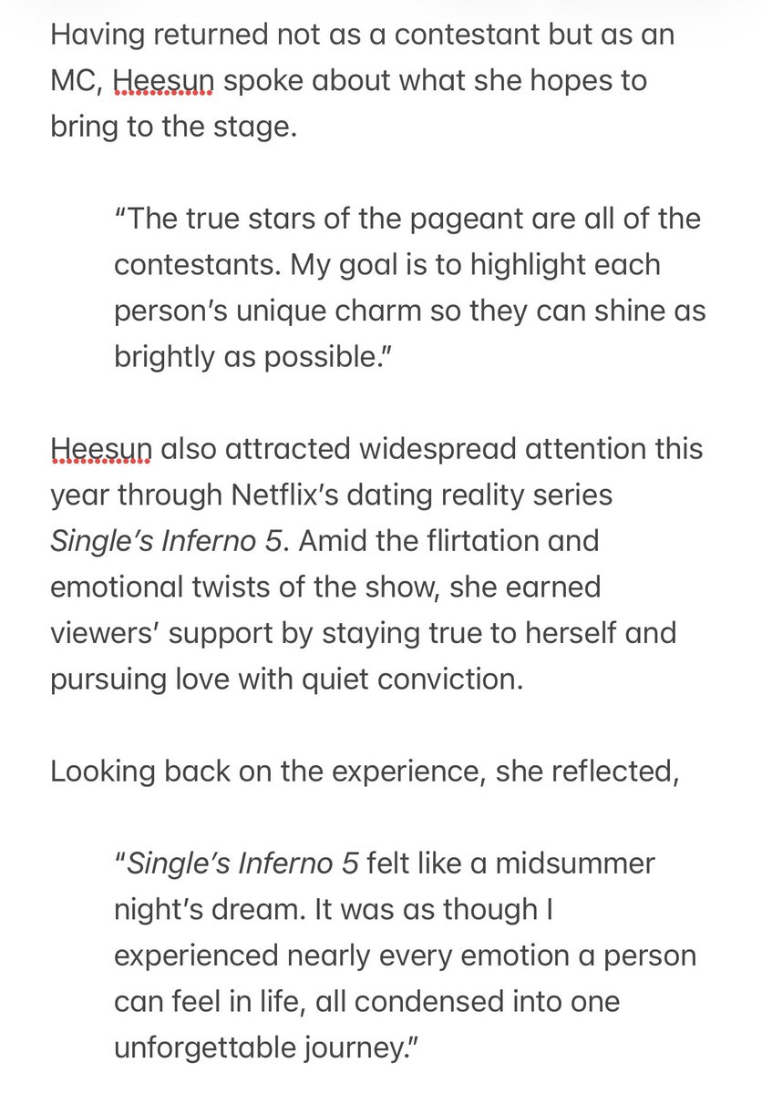 quietcircleee's tweet photo. [ENG TRANS] ‘Single’s Inferno 5’ Star Park Heesun Named MC for Miss Korea: “It’s an Honor to Be Part of the 70th Anniversary” [Interview] #singlesinferno5 

The 70th Miss Korea Pageant will be held on August 22 🎤❤️‍🔥

📌 https://t.co/afZEP8E0tT https://t.co/gdEHbXv4te